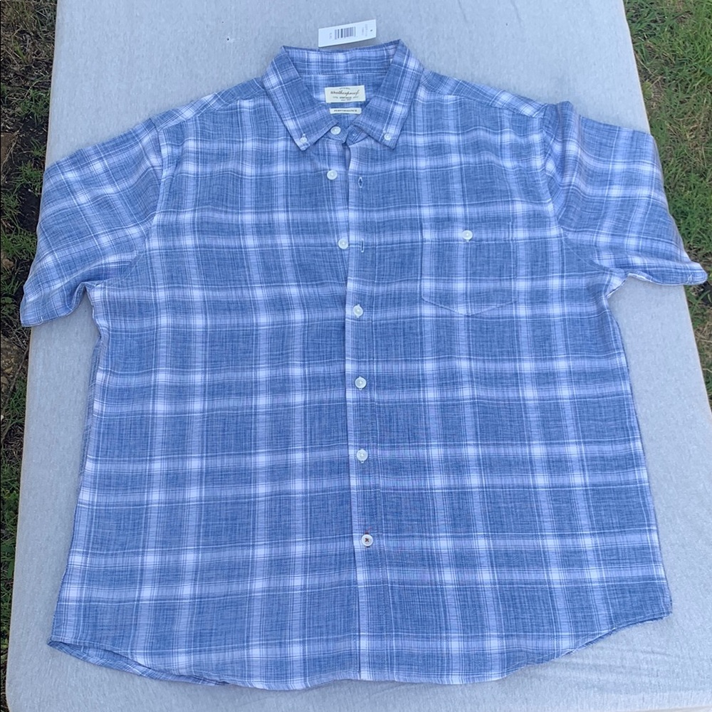Weatherproof Blue and White Casual Button Down Shirt